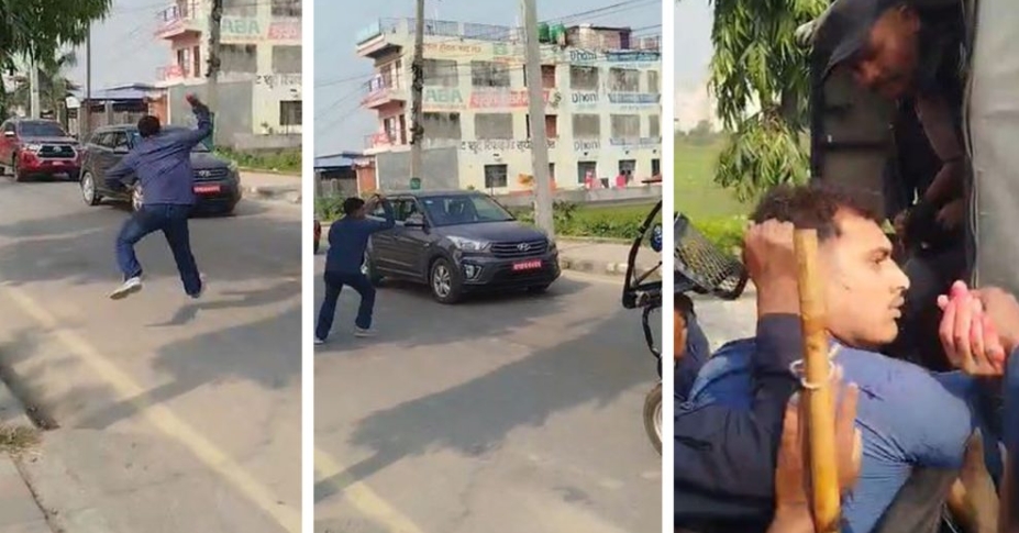 विराटनगरमा महेश बस्नेत सवार गाडीमा जेनजी समूहद्वारा रातो मसी प्रहार